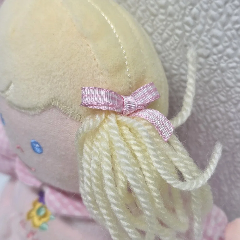 Oshkosh Blonde Baby Doll Blue Eyes Pink Rattle Plush Floral Dress
